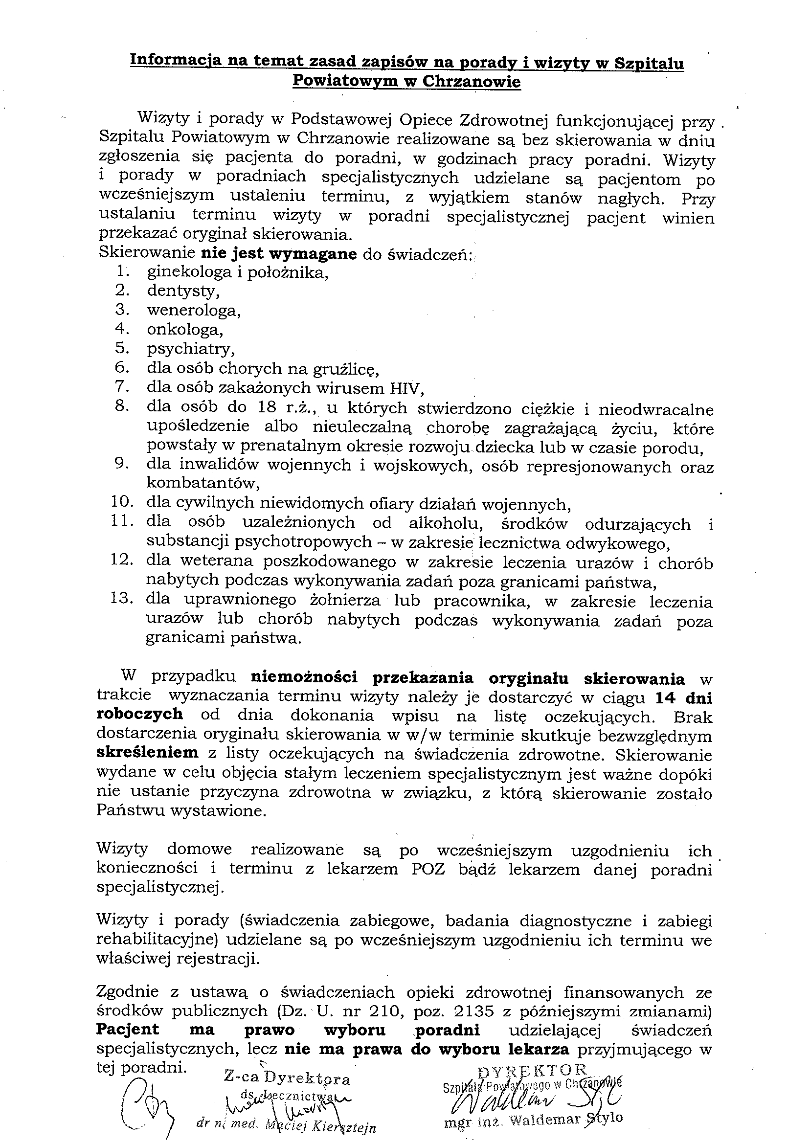 Informacja za temat zasad