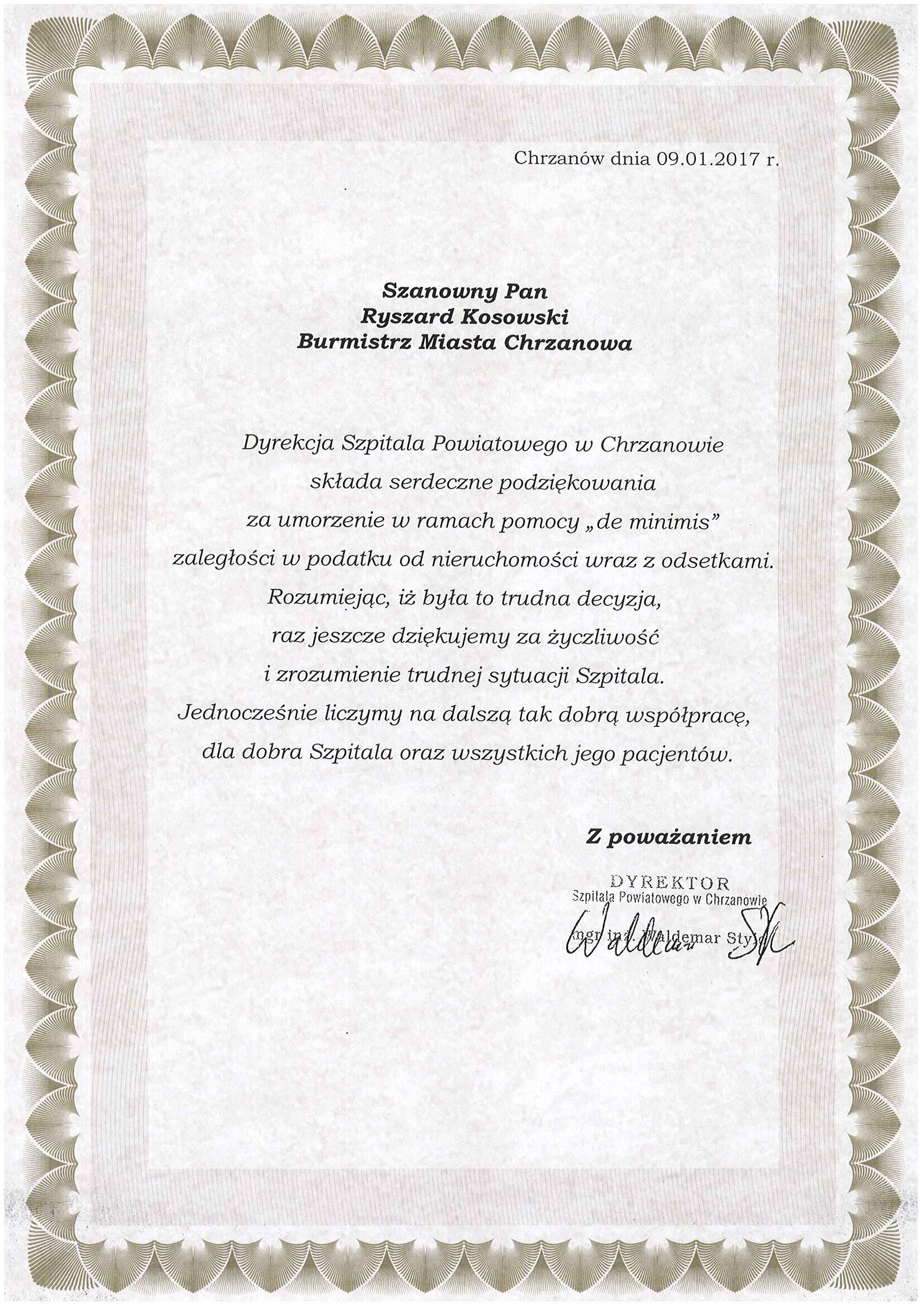 Podziękowania dla burmistrza