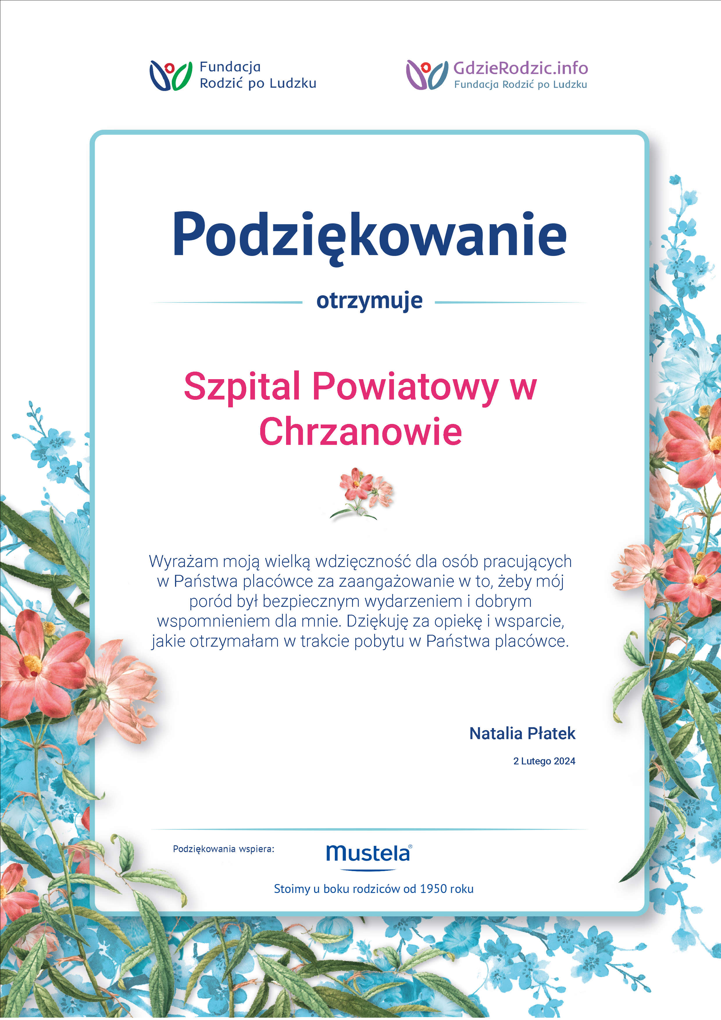 Podziękowanie uczestniczki Rodzić po ludzku
