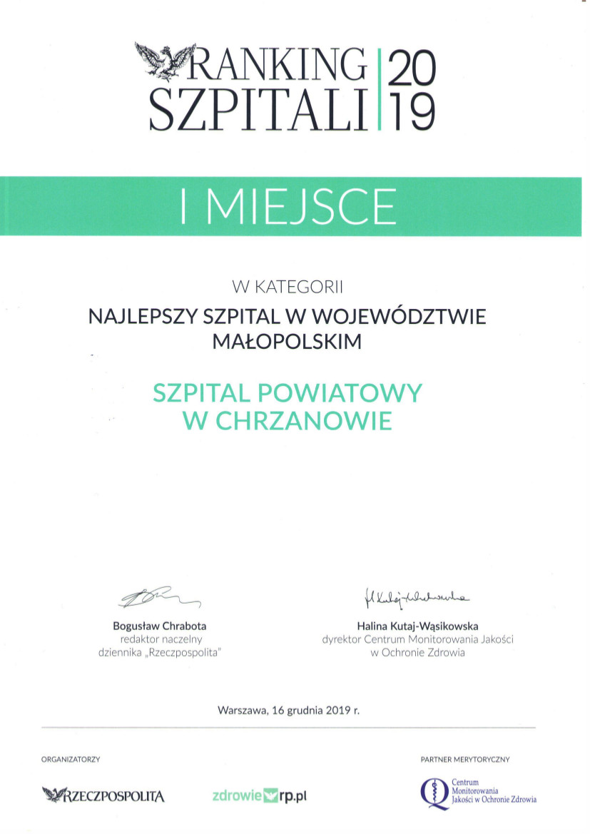 Ranking Szpitali 2019 I miejsce