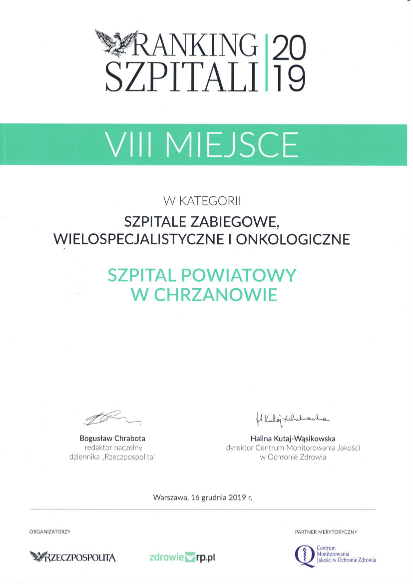 Ranking Szpitali 2019 VIII miejsce