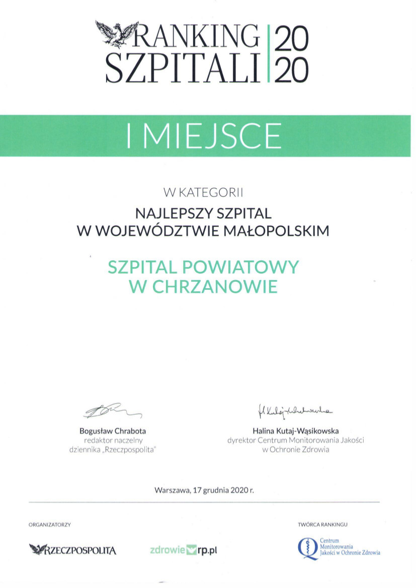 Ranking Szpitali 2020 w wojewodztwie
