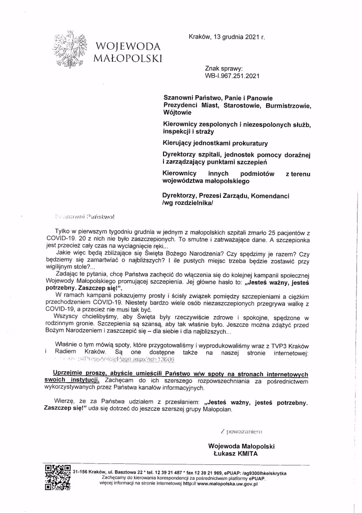 apel Wojewody o szczepieniach
